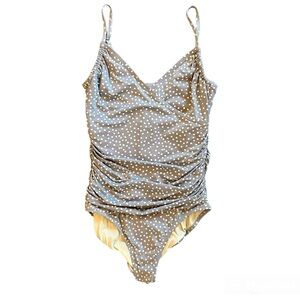 Garnet Hill gray and white Polkadot ruched one piece swimsuit size 6